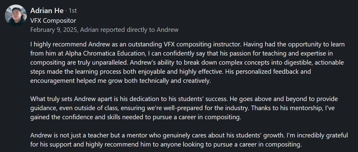 Recommendation from Adrian He