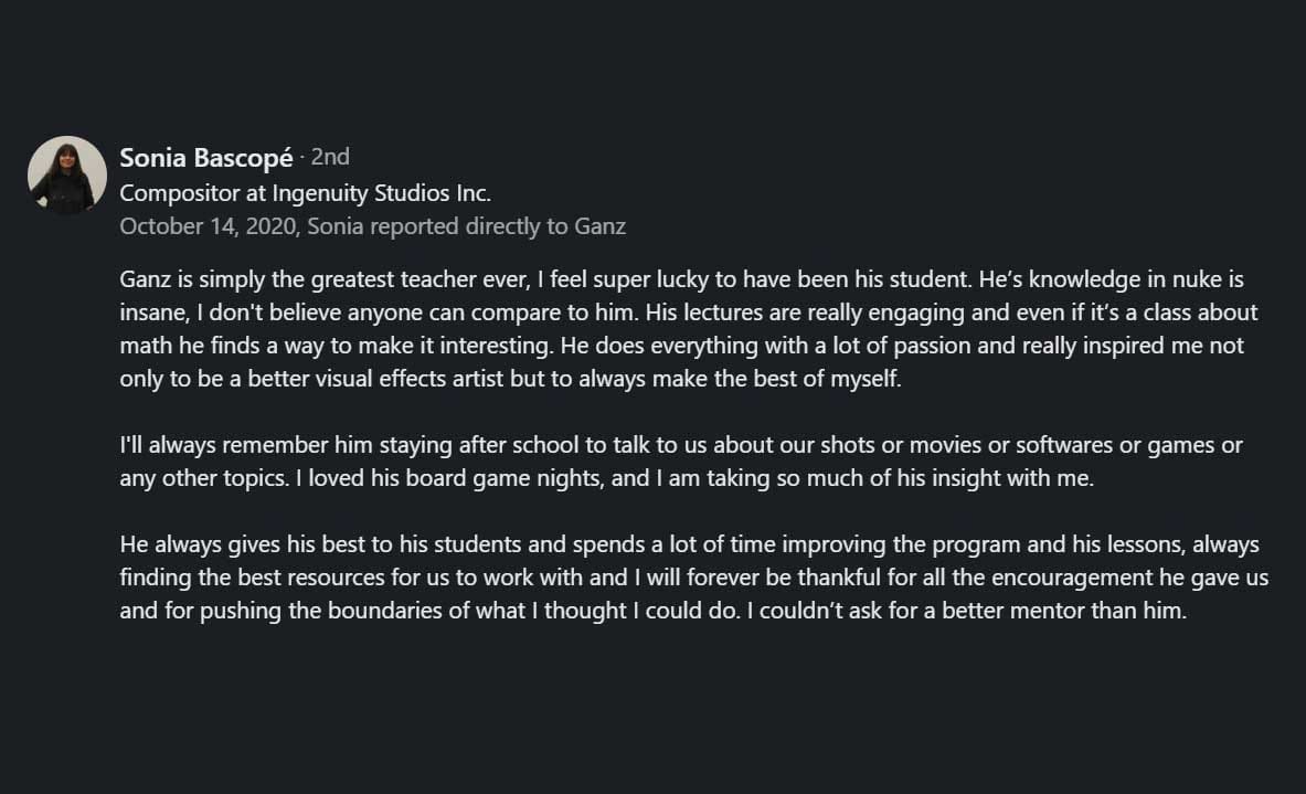 Here is what Sonia Bascopé had to say about her Instructor Ganz before he founded Alpha Chromatica