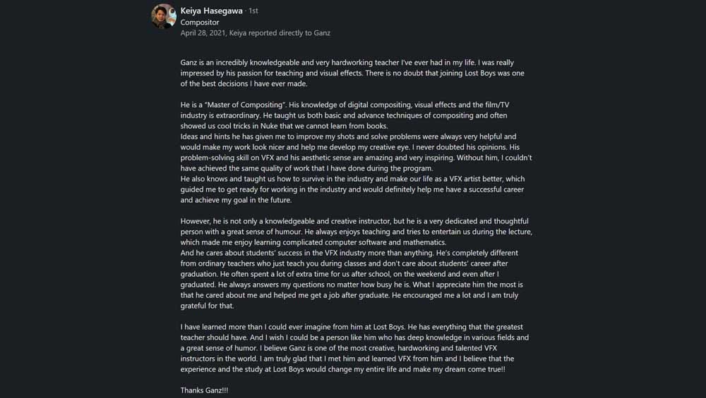 Here is what Keiya Hasegawa had to say about his Instructor Ganz before he founded Alpha Chromatica